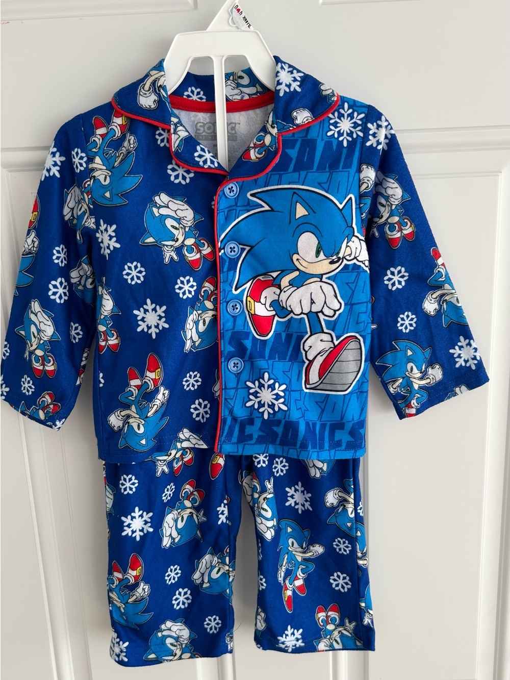 New Sega Sonic The Hedgehog Bright Blue Allover Print Buttonup Top/Pants Size 2T